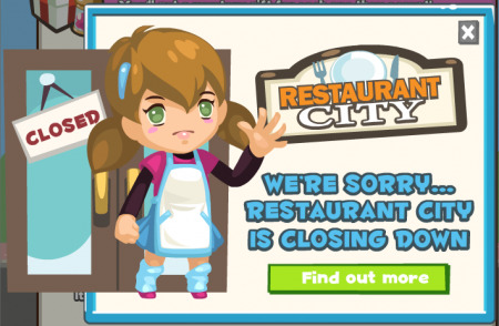 エレクトロニック・アーツ（以下EA）  /Playfishが、6月29日を以て同社の看板ソーシャルゲームの一つである『  Restaurant City  』及びそのiOSアプリ版の『Restaurant City: Gourmet Edition』のサービスを終了すると発表した。