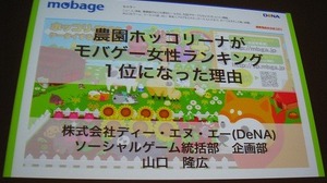 【CEDEC 2011】女性視点でのゲーム運営 ― 『農園ホッコリーナ』がモバゲー女性ランキング1位になった理由 画像
