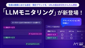 ミエルカSEOに新機能「LLMモニタリング」搭載、ChatGPTやGeminiでの自社露出を可視化 画像