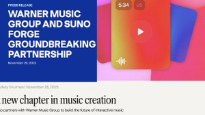 SunoとWarner Music Groupとの提携はUdioとUMGに近い展開か。無料アカウントは既にダウンロード不可。AI音楽制作はこれからどう変わる？（CloseBox） 画像