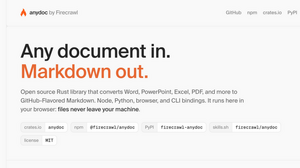 Word・Excel・PDFなどの文書をAIが読みやすいMarkdownに爆速変換する「anydoc」がオープンソース公開（生成AIクローズアップ） 画像
