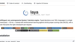 新種の“判断だけAI”が無料で使える「Laya」がオープンソースで登場。Jevの約7.8倍高速（生成AIクローズアップ） 画像