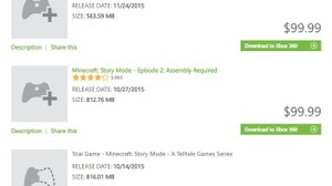 まもなく再DL不可となるXbox 360版『マインクラフト: ストーリーモード』が1作99.99ドルに値上げ―理由は「ストアの仕組み」 画像