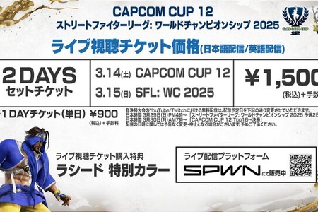 『スト6』バトルハブ内でも配信！ 「CAPCOM CUP 12」「SFL: WC 2025」のチケット価格が改定に 画像