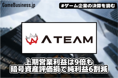 エイチームHD、上期営業利益は9倍も暗号資産評価損で純利益6割減【ゲーム企業の決算を読む】