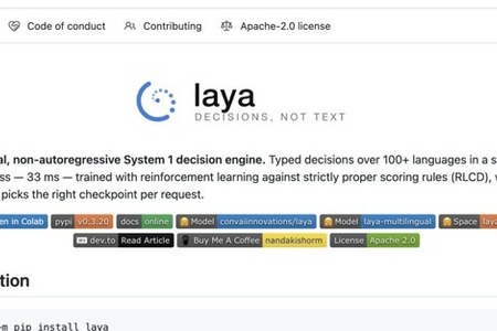 新種の“判断だけAI”が無料で使える「Laya」がオープンソースで登場。Jevの約7.8倍高速（生成AIクローズアップ） 画像