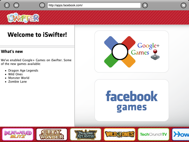 FacebookやGoogle+で提供されているゲームをiPadで利用するためのアプリ『iSwifter』が注目されています。