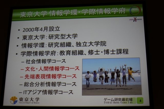震災復興支援技術特別セッションの一つとして実施された「災害に立ち向かうゲーム、ゲーム機: ゲーム研究最前線 TODAI Baba Game Lab」ではゲーム研究の第一人者として知られる東京大学の馬場章教授らによる取り組みが紹介されました。