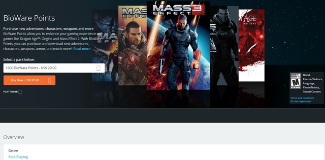 EAがOriginで使用していた「BioWareポイント」を10月11日で廃止―該当コンテンツは無料配布へ