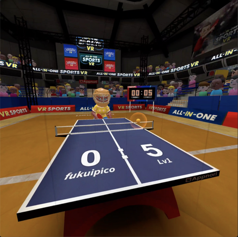 PICO UI上で『All-In-One Sports VR』をプレイしている画面。臨場感が素晴らしい。反応も良い。