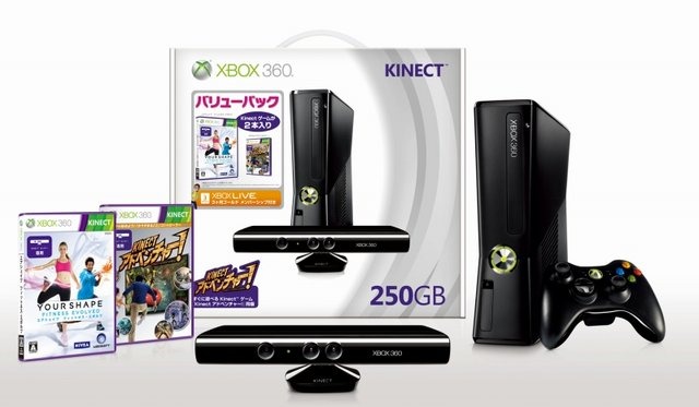 日本マイクロソフトは本日、Xbox 360本体＋KinectセンサーとKinect専用ゲーム『Kinectアドベンチャー！』・『ユアシェイプ フィットネス・エボルブ』がセットになった「Xbox 360 4GB＋Kinect バリューパック」・「Xbox 360 250GB＋Kinect バリューパック」2種を2011年10