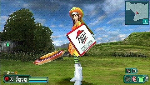 セガと日本ケンタッキー・フライド・チキンが運営するピザハットはPSP向け『ファンタシースターポータブル2』にてゲーム広告として、ピザハット出張店舗を開設するほか、特製アイテムなどの配信を行います。