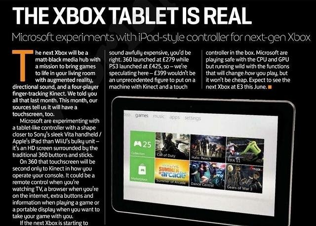 先日も6月のE3での発表に関して噂と公式発表がせめぎ合った「Xbox 360後継機」ですが、新たに海外のゲーム雑誌Xbox Worldが本コンソール機の独占情報を掲載。Wii Uにて対応となるタブレット型コントローラーが次期Xboxでも検証されているという噂を報じています。詳細は