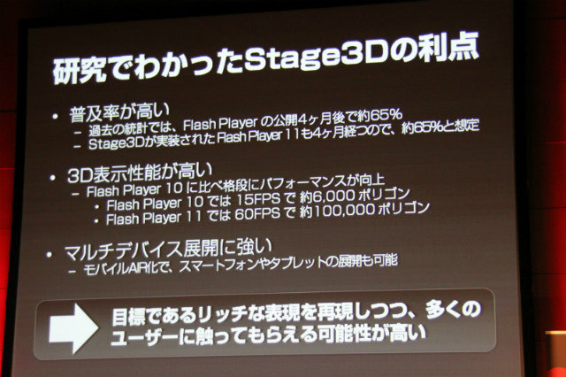 スクウェア・エニックスの月岡伸博氏とsipo.jpの尾野政樹氏は本日開催された「Adobe Developer Connection presents ADC MEETUP ROUND 04 Social Gaming」にて「コンソールゲームクオリティのStage3D研究開発」と題する講演を行いました。