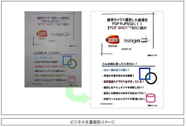 バンダイナムコゲームスは、フランスのRealeyes3D S.A.と日本国内で協業している画像加工用ソフト「Super Digitizer」がウィルコム向けのスマートフォン「HYBRID W-ZERO3」に内蔵されるアプリケーション「PDF SHOT」として採用されたと発表しました。発売は2010年1月で