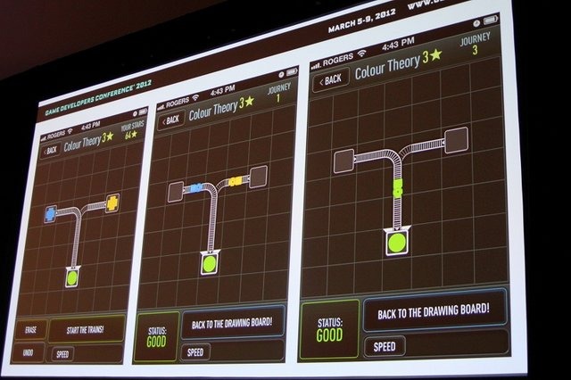 GDC最終日の最後のコマではiPhoneの人気ゲーム『Trainyard』と『Cut tthe Rope』のゲームデザインポストモーテムが行われました。まずはMagiculeのMatt Rix氏による『Trainyard』の講演から紹介します。