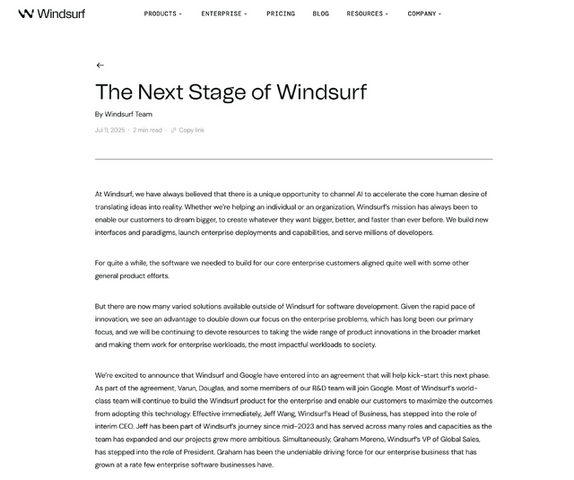 OpenAIのWindsurf買収をGoogleが幹部引き抜きで阻止し、AIコードエディタへ進出か。Windsurfサービスは開発継続表明