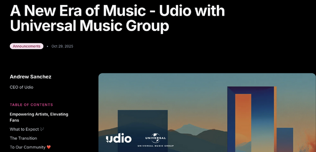 AI作曲のUdioとユニバーサル、訴訟から提携に大転換。アーティストは歌声や音楽スタイルを公式貸し出しへ(CloseBox)