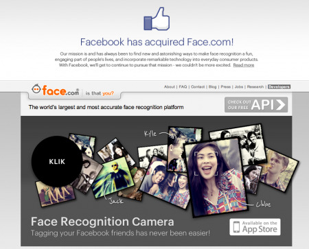 Facebook  が、顔認識技術を開発するイスラエルのスタートアップ「  Face.com  」を買収した。金額や条件は明らかにされていない。
