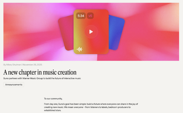 SunoとWarner Music Groupとの提携はUdioとUMGに近い展開か。無料アカウントは既にダウンロード不可。AI音楽制作はこれからどう変わる？（CloseBox）