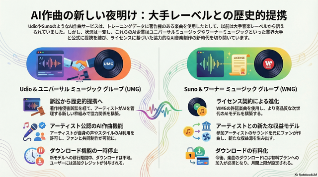 SunoとWarner Music Groupとの提携はUdioとUMGに近い展開か。無料アカウントは既にダウンロード不可。AI音楽制作はこれからどう変わる？（CloseBox）