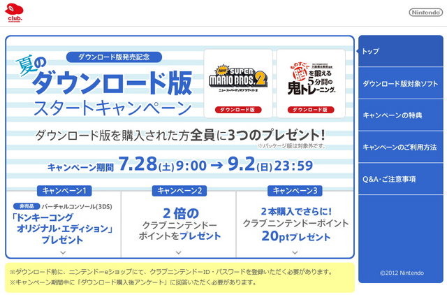任天堂は28日午前9時からニンテンドー3DS向けパッケージソフトのダウンロード版の販売を開始すると発表しました。