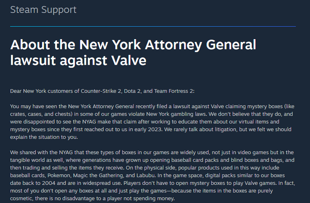 “ガチャ”相当の「ルートボックス」は違法ギャンブルか―Valveがニューヨークの提訴に声明「州法で制定すればその内容に従う」