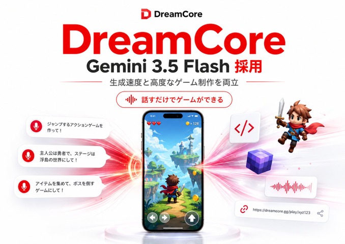 AIゲーム生成のDreamCore、Googleの最新モデル「Gemini 3.5 Flash」を統合——対話だけでゲームを作る体験をさらに高速化