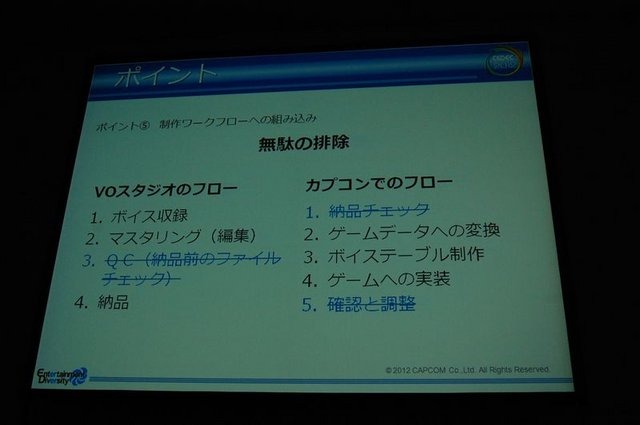 CEDEC2012、2日目にはカプコン大阪制作部サウンド制作室の岸智也氏が、ハリウッドの音響制作のポストプロダクションスタジオとのコラボレーションの事例を実際の経験を元に報告しました。