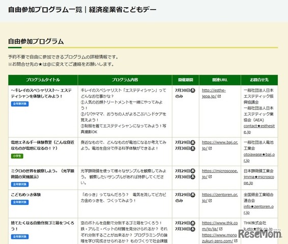 自由参加プログラムの一部