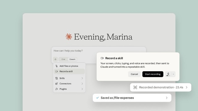 Claudeが目で仕事を覚える「スキルを記録」機能　PC作業を録画して分析、Claude Coworkが再現できるスキル化