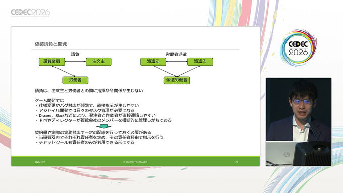 ゲーム開発でトラブルを未然に防ぐための契約の作り方。開発中の仕様変更問題や、外注先の生成AI利用など揉め事を起さないための方法を解説【CEDEC2026】