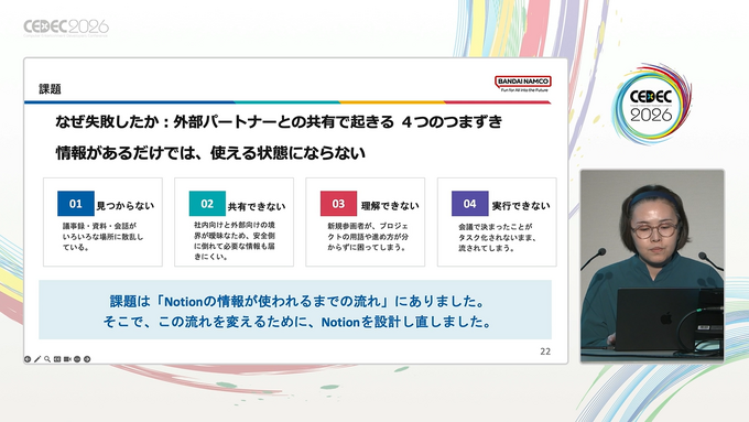 ゲーム開発で、外部の企業と円滑にプロジェクトを進めるためのNotion活用方法。バンダイナムコエンターテインメントの事例から解説【CEDEC2026】
