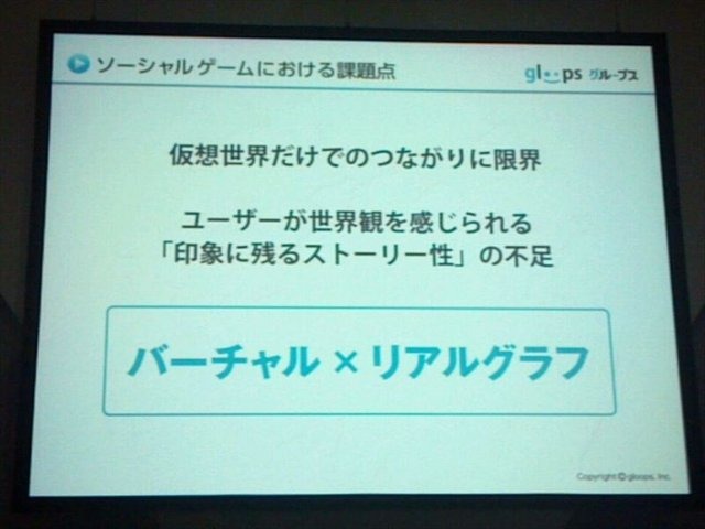 東京ゲームショウ2012、TGSフォーラムの一環として行われた「ソーシャルゲーム第2幕 〜新時代の展望〜」の3番目の発表者は株式会社gloopsの代表取締役社長、川方慎介氏です。