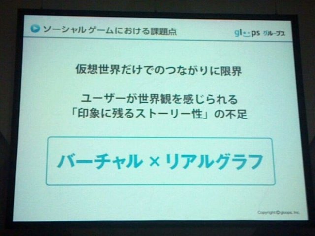 東京ゲームショウ2012、TGSフォーラムの一環として行われた「ソーシャルゲーム第2幕 〜新時代の展望〜」の3番目の発表者は株式会社gloopsの代表取締役社長、川方慎介氏です。