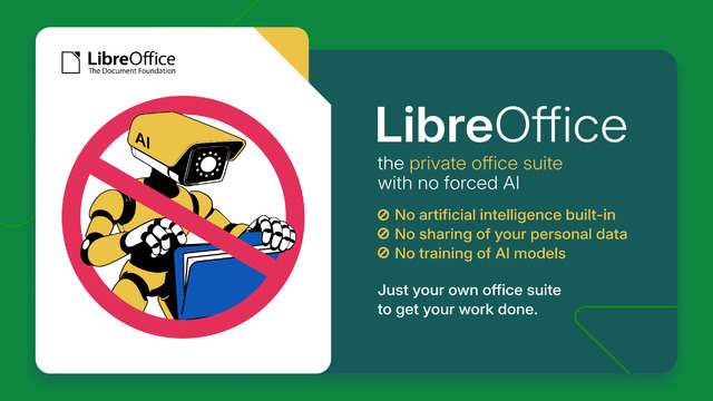 無料オフィスアプリLibreOffice「no AI」で特色打ち出す。文書を無断でクラウドに送らないなど安全性アピール