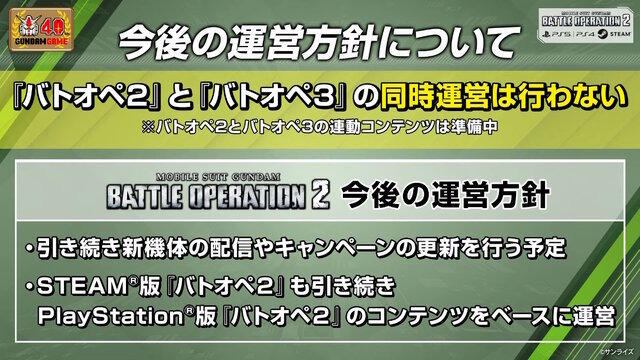 『ガンダム バトオペ2』と『バトオペ3』の同時運営は行わない…今後の方針が発表、獲得した機体やゲーム内資産も引き継ぎ不可