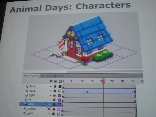 グリーの坂本一樹氏は、10月18日に行った「新次元ゲーム開発セミナー」で「グリー流新次元ゲーム開発」と題して講演し、東京ゲームショウで2012で公開した新作ソーシャルゲーム『どうぶつフレンズ』のポストモータムを実施。自社開発のFlashファイルからアニメーション