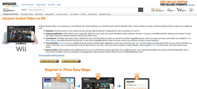 米Amazonは、北米限定でWii向けの「Amazon Instant Video」の提供を1月15日より開始しました。Wiiショッピングチャンネルから専用のソフトをダウンロードをすることで、映画やドラマなどの視聴・購入が可能になります。