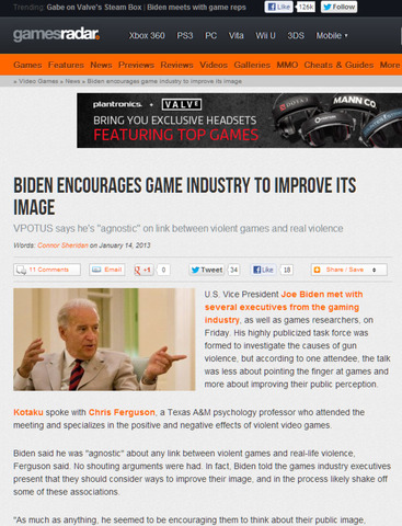 先日もお伝えした米国のジョー・バイデン副大統領とゲーム業界側代表者による会談の続報です。gamesradar.com が報じたところによると、参加者の一人から会談内容についての情報が得られたとのことです。