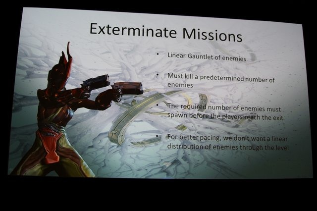 DIGITAL EXTREMEが開発し、オープンβが現在実施中で本日からはSteamでの配信も開始されているサードパーソンFPS『Warframe』。GDC 2013初日のAI Summitの開幕セッションとして実施された「Space Ninjas with Machineguns」では同社のDaniel Brewer氏が自動生成マップ(