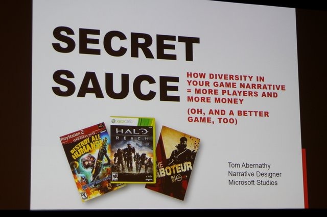 今年のGDCで初めて開催されたゲームナラティブサミット。このサミットでは狭義には物語についての議論でありながら、それに留まらない多彩なセッションが開催されました。その一つとして開催された「Secret Sauce: How Diversity in Your Game Narrative = More Players
