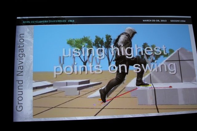 大ヒットを記録した昨年を代表する作品である、ユービーアイソフトの『アサシンクリードIII』。舞台をアメリカ大陸に移し、独立戦争を描いた物語も注目されましたが、テクノロジー的にも大きな進化を遂げた作品です。GDC 2013の初日、トップバッターとして開催されたAI