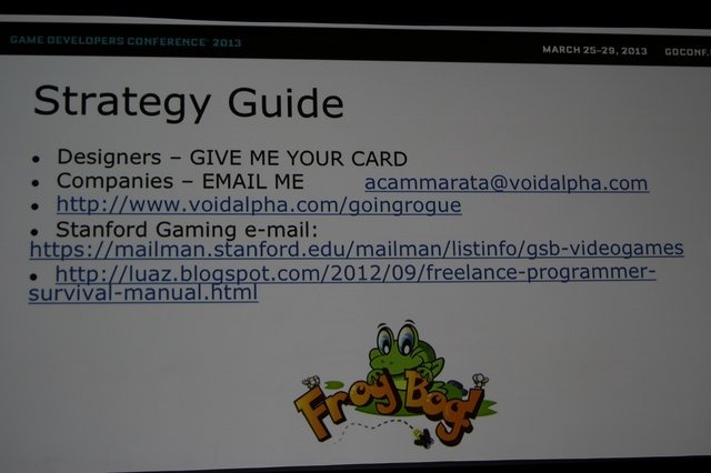 アクティビジョンで『Tony Hawk Pro Skater』などを手掛け、現在はフリーランスで活動を行うゲームデザイナーのAaron Cammarata氏は、GDC 2013最終日に「Going Rogue: Game Design Freelancing 101」としたセッションを実施。独立してフリーランスで戦っていく厳しさと