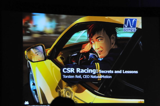 iOS向け基本無料レーシングゲームとして人気を博した『CSR Racing』のNaturalMotionから、Torsten Reil氏がGDCの壇上に上がりました。
