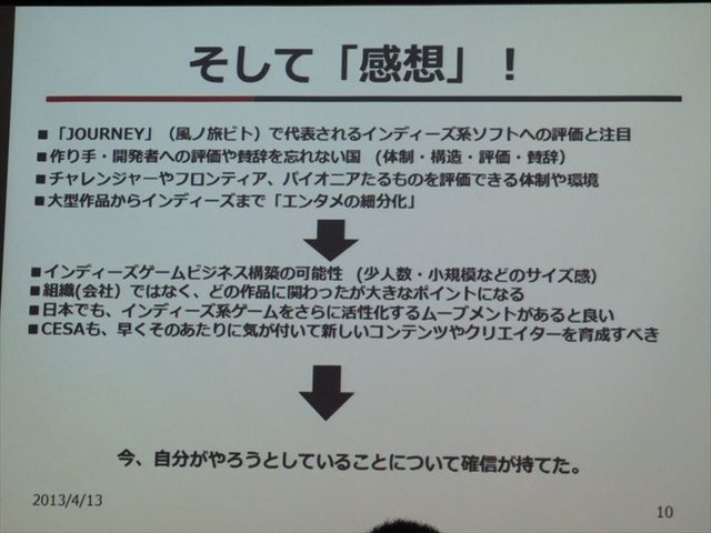 国際ゲーム開発者協会日本（IGDA日本）は4月13日に毎年、好例となっているGDC2013報告会を開催しました。本会合では、黒川塾やインディーズゲーム『モンケン』の発表などでゲーム業界を賑わかせている黒川文雄氏が、インディーズの立場から見たGDCの様子を報告しました