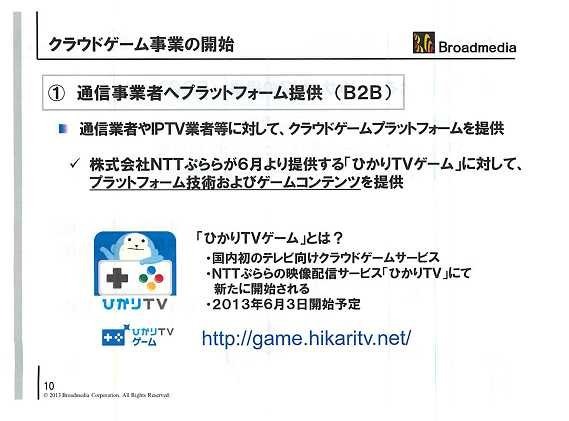 ブロードメディアは関連会社のGクラスタ・グローバルと共同で、クラウドゲーム事業を開始することを4月25日の平成25年度3月期決算報告会で明らかにしました。