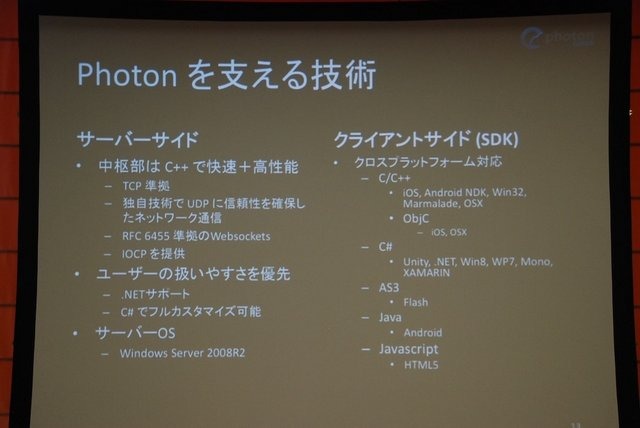 GTMF 2013大阪で19日、 Photon Cloudは「2日でネットワークゲームを作る ?　Photon Cloud をメインとした GameJam レポート」と題した講演を行いました。