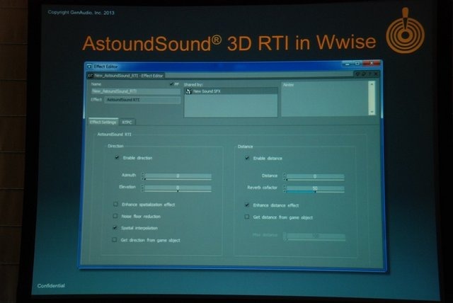 GTMF2013大阪で7月19日、GenAudio Inc.は「AstoundSound for Gaming：ゲームのためのリアルタイム 3D 空間オーディオ」と題した講演を行いました。講演ではGenAudio Inc.のマイケル・ヒネイン氏がゲームオーディオ向けソリューション「Wwise」対応プラグイン「AstoundSo