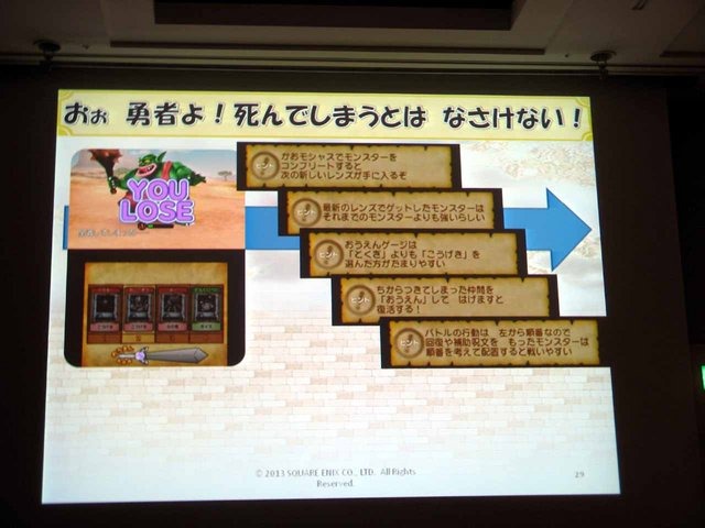 CEDEC2013において、スクウェア・エニックスの荒木竜馬氏が『ドラゴンクエストX おでかけモシャスdeバトル』を題材に、「お客様をおもてなしするゲームデザイン」の講演を行いました。